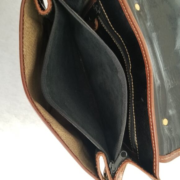 Brahmin Black Brown Leather Crocodile Embossed Top Handle Satchel Bag - Vintage - Picture 10 of 16